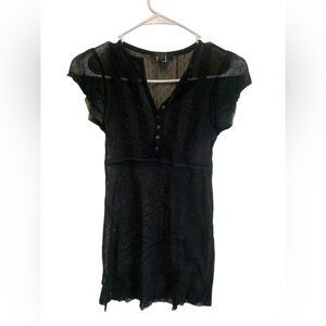 Sheer Express button front short sleeve Y2K babydoll goth mesh layering top